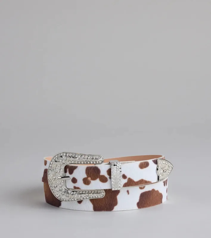Glam By The Countryside Cow Rhinestone Buckle Belt sold by Windsor