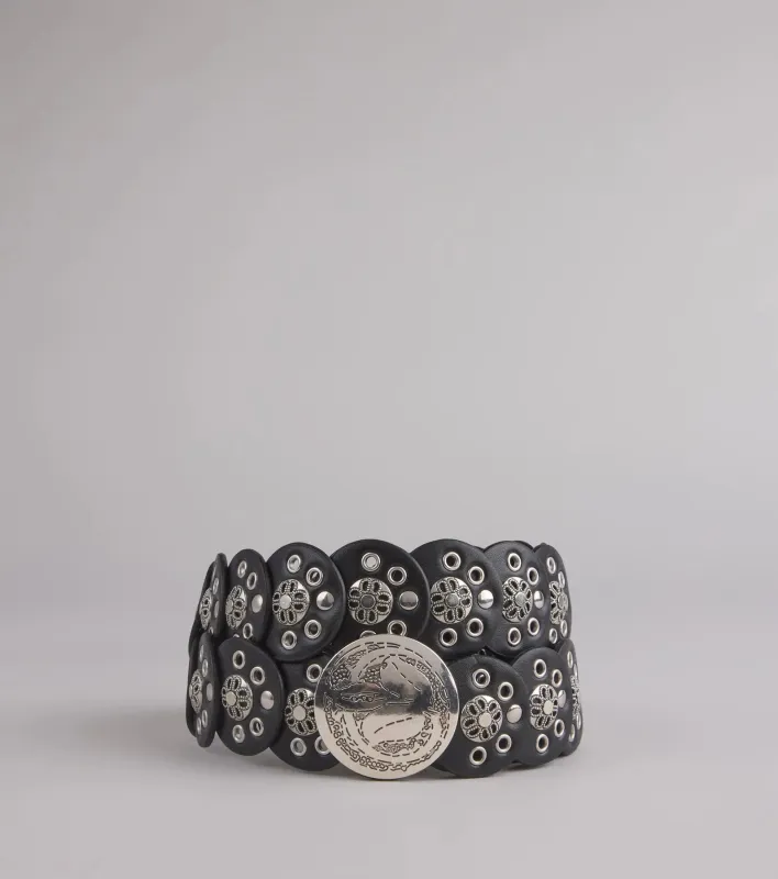 Boho Edge Faux Leather Medallion Belt sold by Windsor
