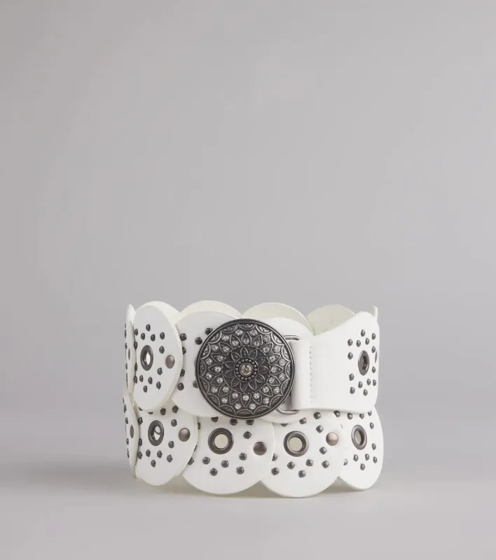 Boho Era Studded Faux Leather Medallion Belt sold by Windsor
