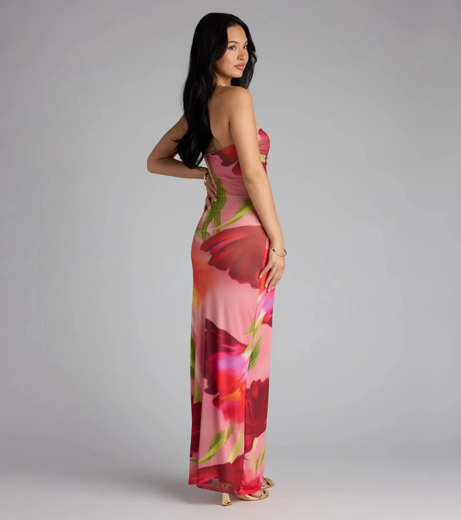 Feelin' Bold Floral Mesh Strapless Maxi Dress sold by Windsor product image thumbnail 2