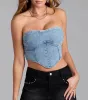 Trendy Girl Denim Strapless Corset Crop Top sold by Windsor