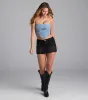 Trendy Girl Denim Strapless Corset Crop Top sold by Windsor