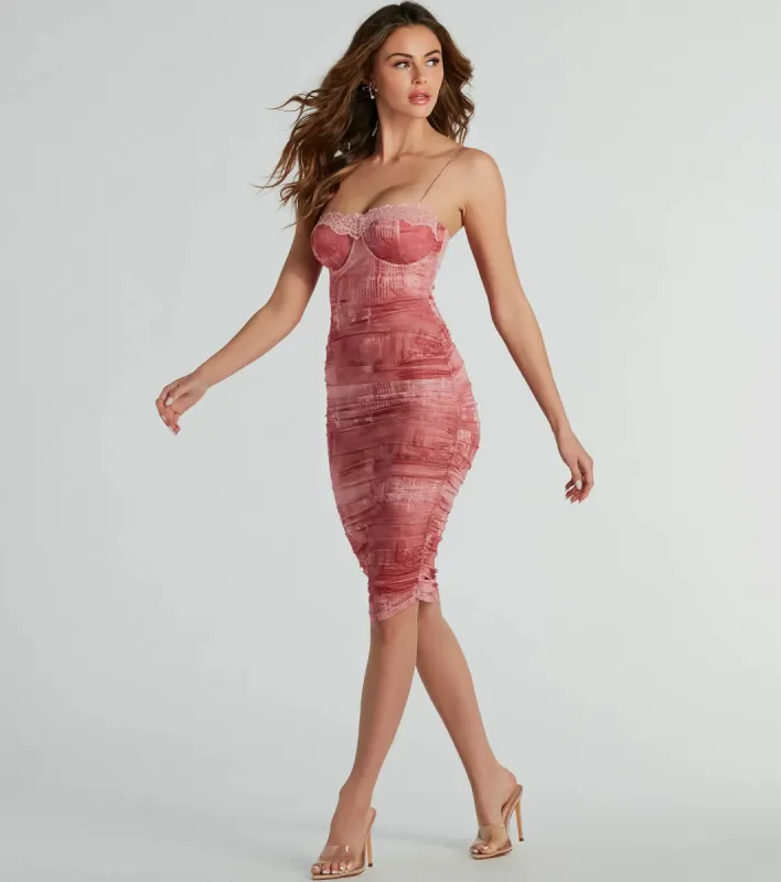 Gorgeous Entrance Lace Trim Printed Midi Dress sold by Windsor