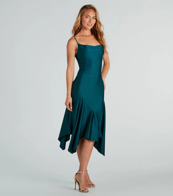 Refined Chic Cowl Ruffled Midi Dress sold by Windsor