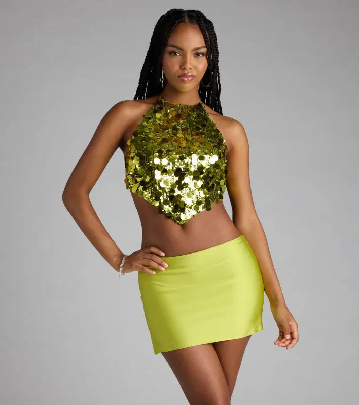 Prominent Shine Sequin Halter Crop Top sold by Windsor