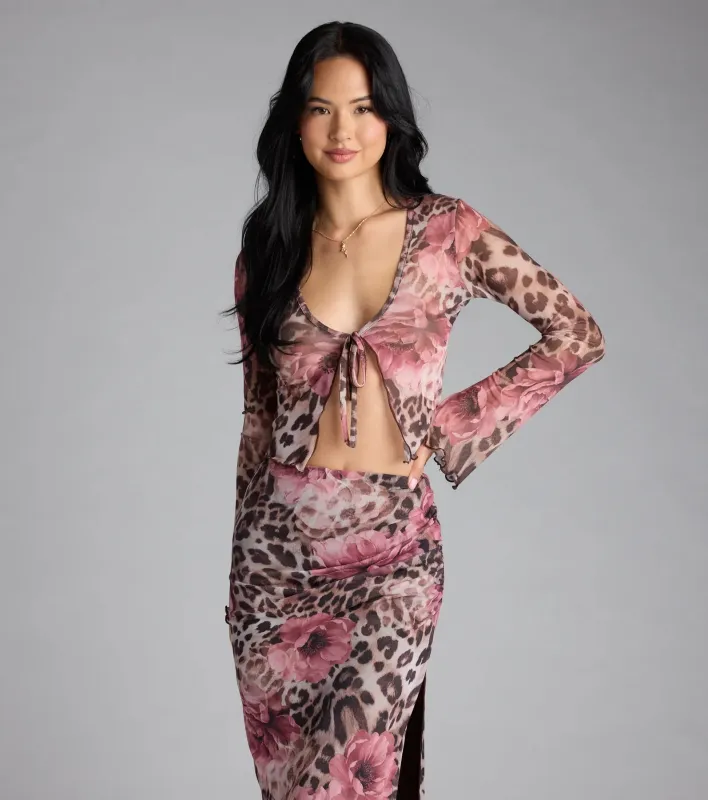 Fierce And Flirty Leopard Floral Tie-Front Top sold by Windsor