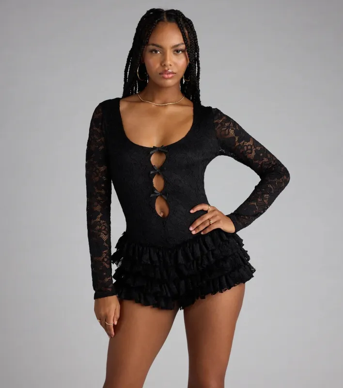 Want Me Back Lace Long Sleeve Romper sold by Windsor