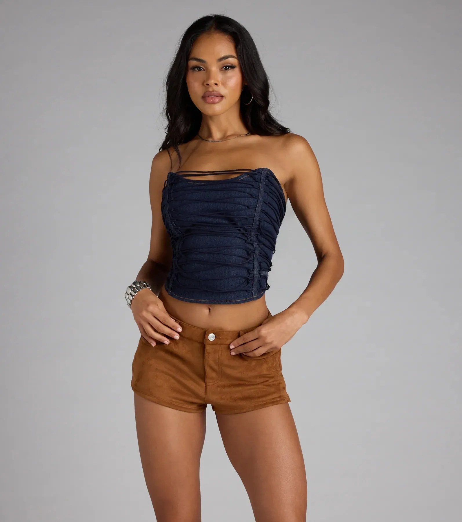 Trendy Allure Denim Lace-Up Corset Top sold by Windsor