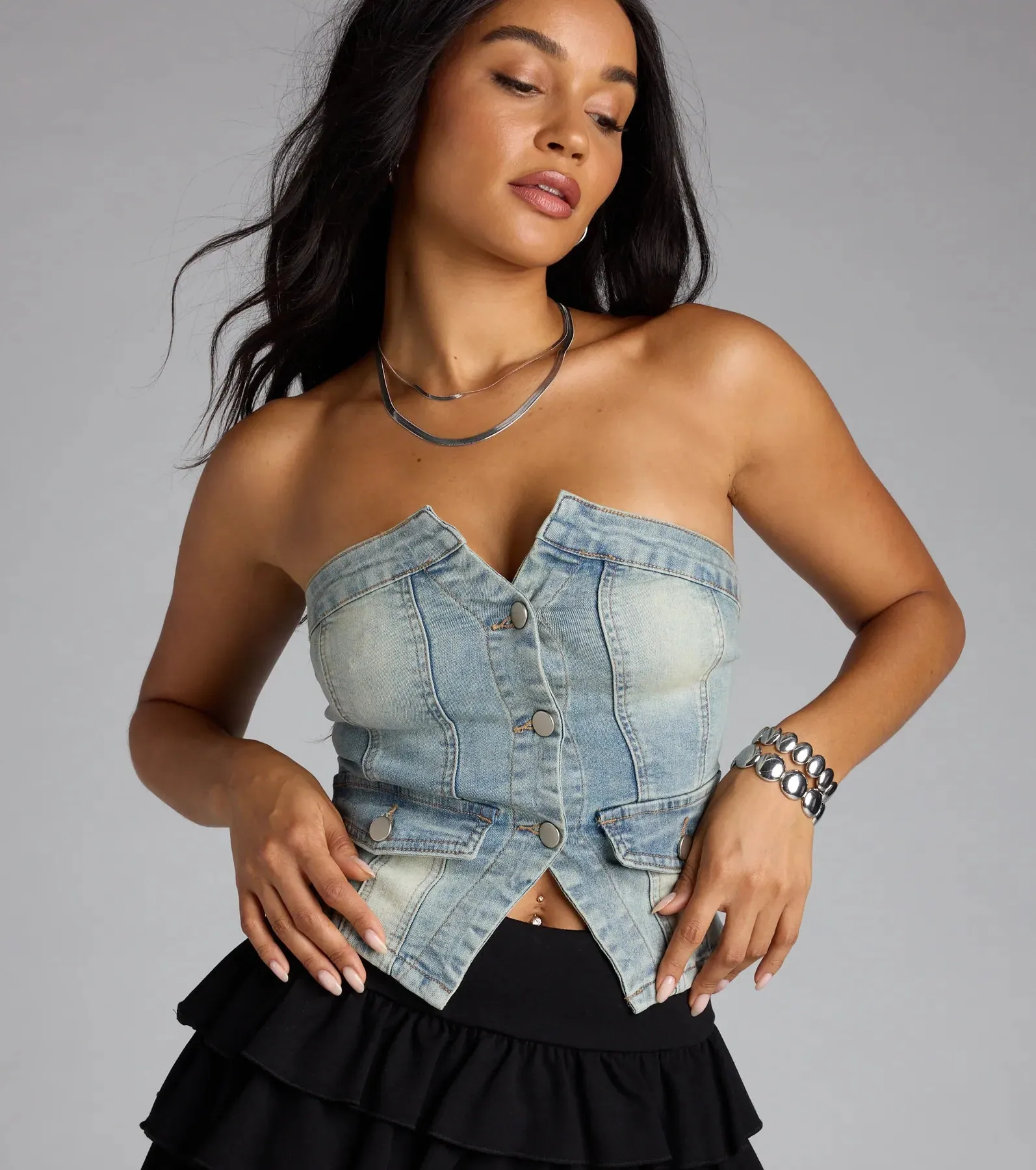 Got The Blues Strapless Denim Crop Top sold by Windsor product image thumbnail 4
