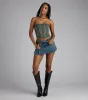Glam Heat Rhinestone Flame Denim Corset Top sold by Windsor