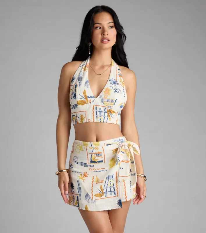 Miss Jetsetter Halter Tie-Back Print Crop Top sold by Windsor