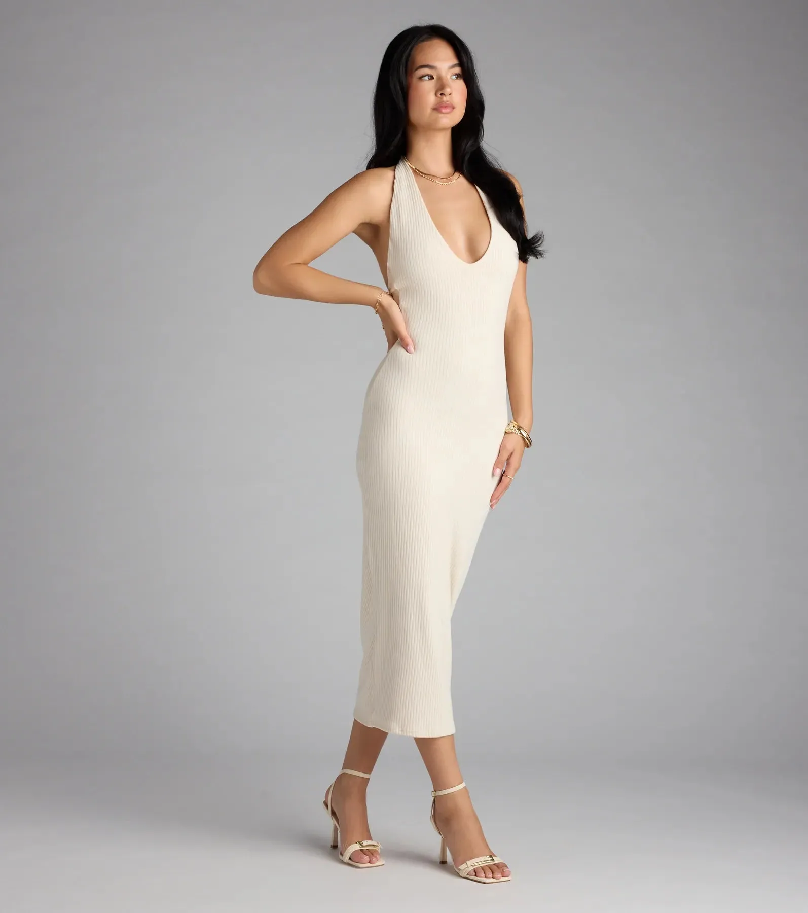 Chic Cutie Ribbed Knit Halter Midi Dress sold by Windsor product image thumbnail 4