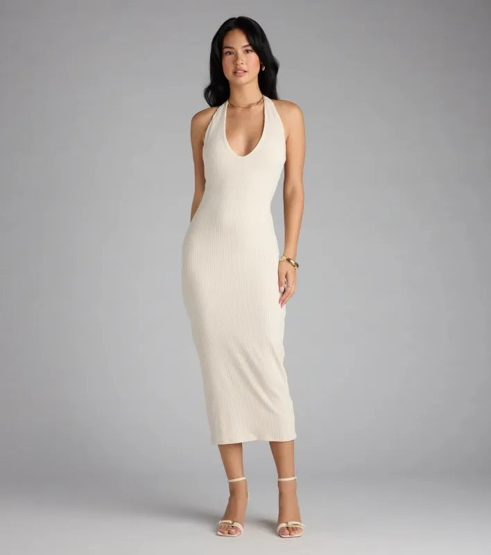 Chic Cutie Ribbed Knit Halter Midi Dress sold by Windsor