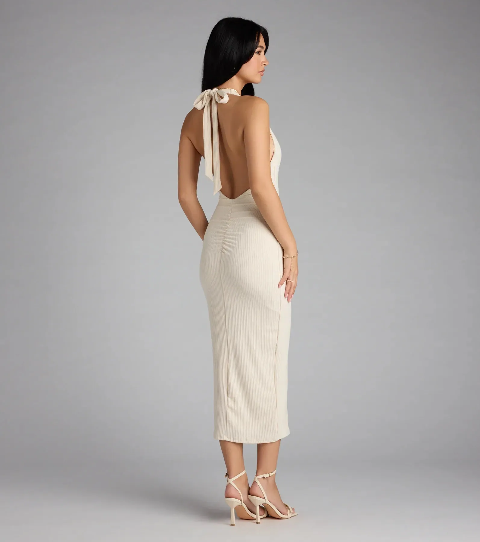 Chic Cutie Ribbed Knit Halter Midi Dress sold by Windsor product image thumbnail 2
