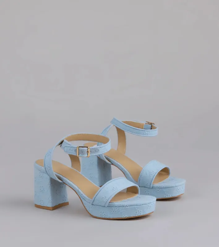 Stroll The Town Eyelet Platform Block Heels sold by Windsor