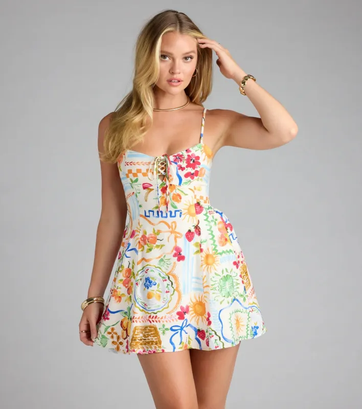 Getaway Bound Lace-Up Print A-Line Dress sold by Windsor