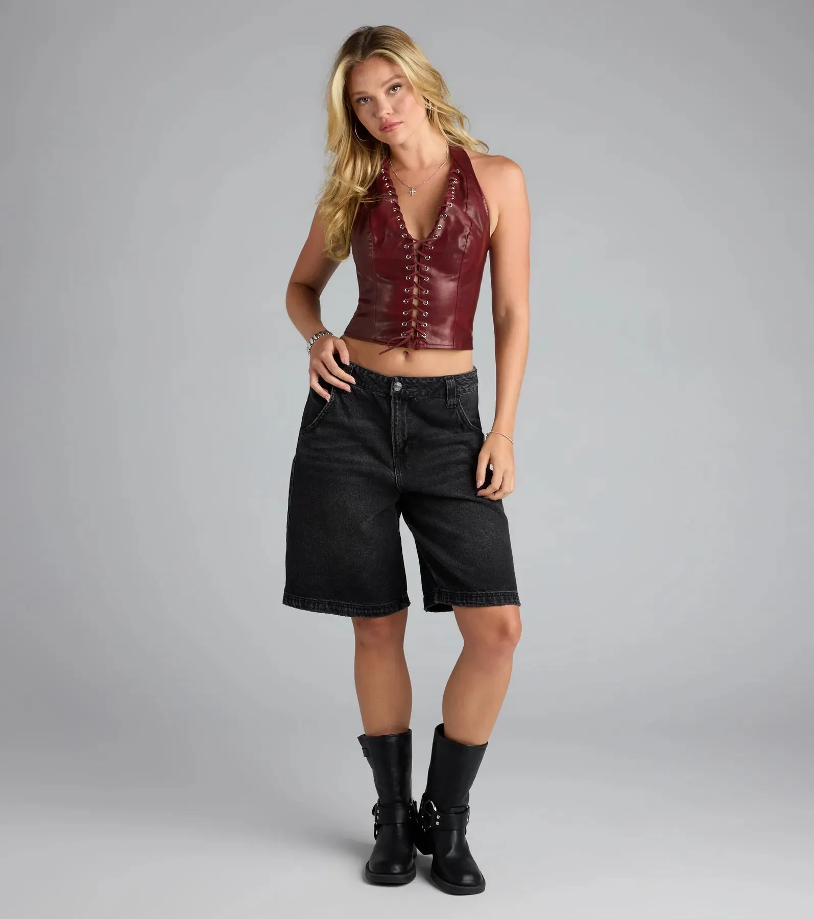 Alluring Edge Faux Leather Lace-Up Halter Top sold by Windsor product image thumbnail 3