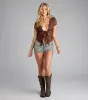 Sweet Lovin' Lace Tie Front Crop Top sold by Windsor
