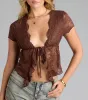 Sweet Lovin' Lace Tie Front Crop Top sold by Windsor