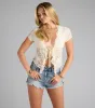 Sweet Lovin' Lace Tie Front Crop Top sold by Windsor