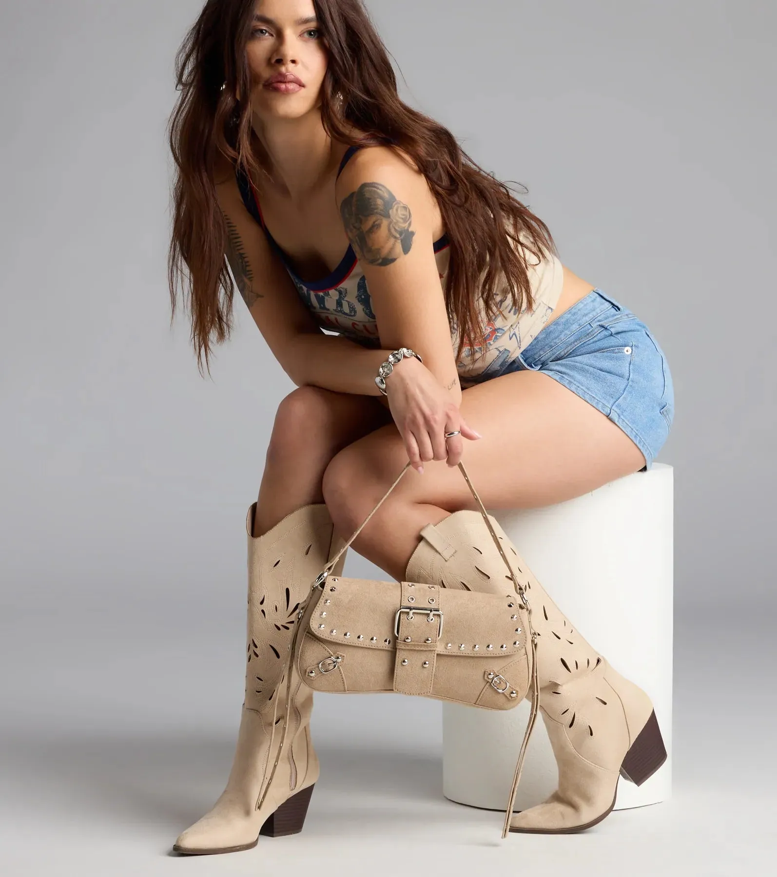 Buckle Up Faux Suede Studded Shoulder Bag sold by Windsor product image thumbnail 3