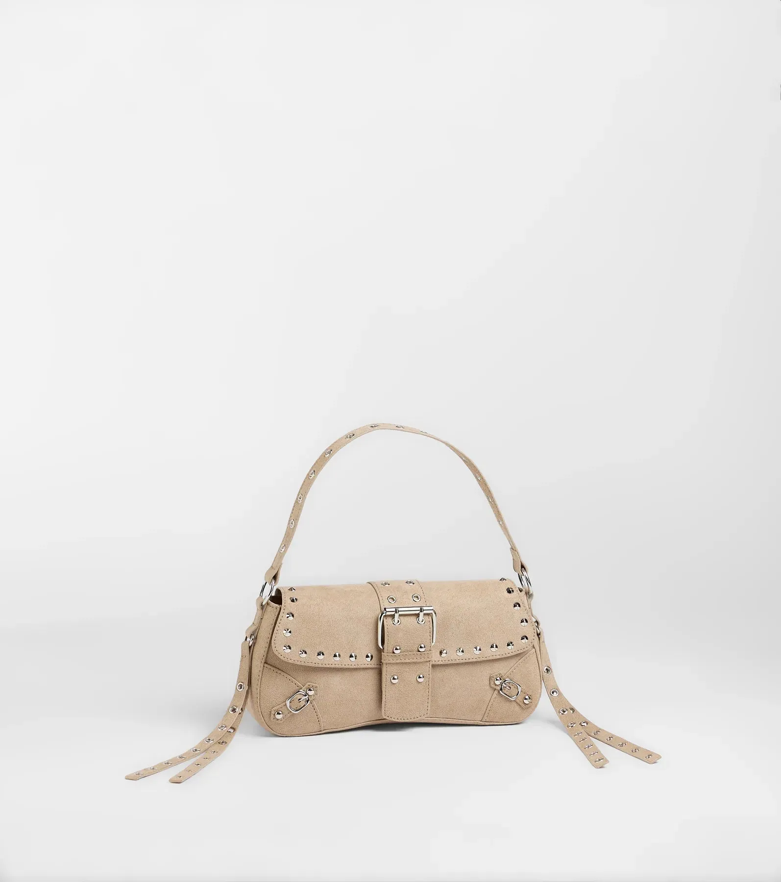 Buckle Up Faux Suede Studded Shoulder Bag sold by Windsor