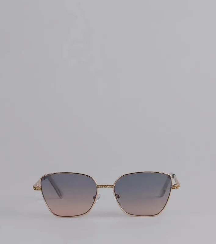 Too Glam To Shade Square Rhinestone Trim Sunglasses sold by Windsor