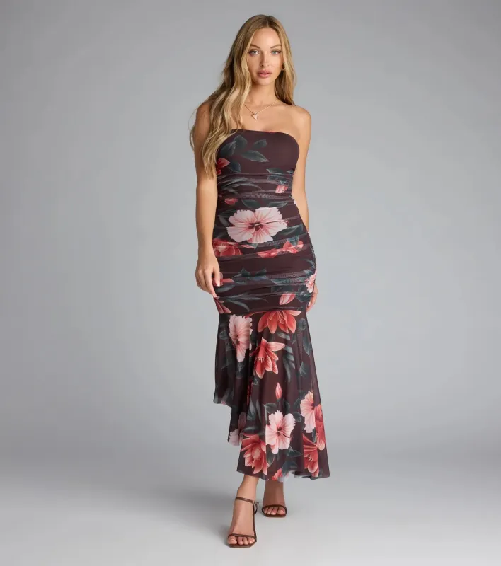 Golden Hour Tropical Floral Mesh Midi Dress sold by Windsor
