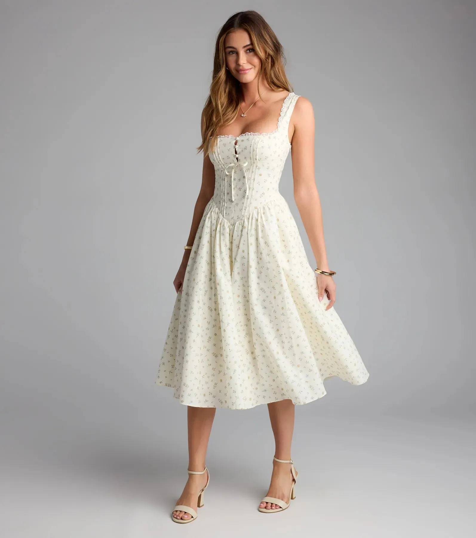 Soft Girl Floral Drop Waist Midi Dress sold by Windsor product image thumbnail 4