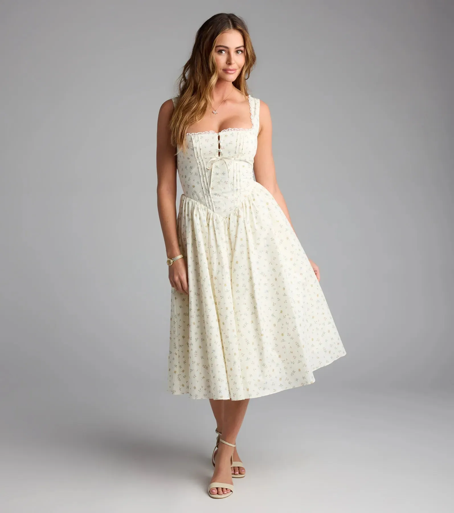 Soft Girl Floral Drop Waist Midi Dress sold by Windsor