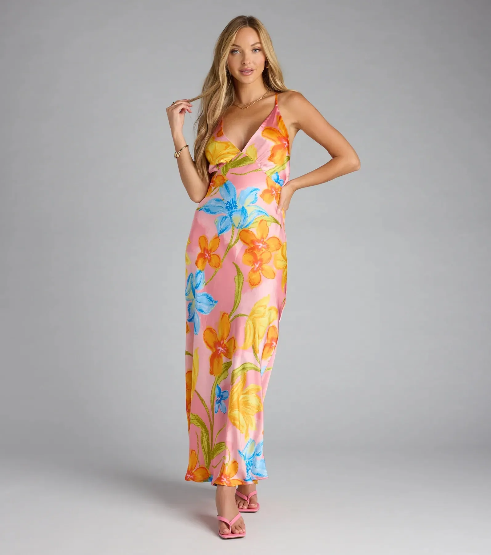 Island Glow Floral Satin Maxi Dress sold by Windsor