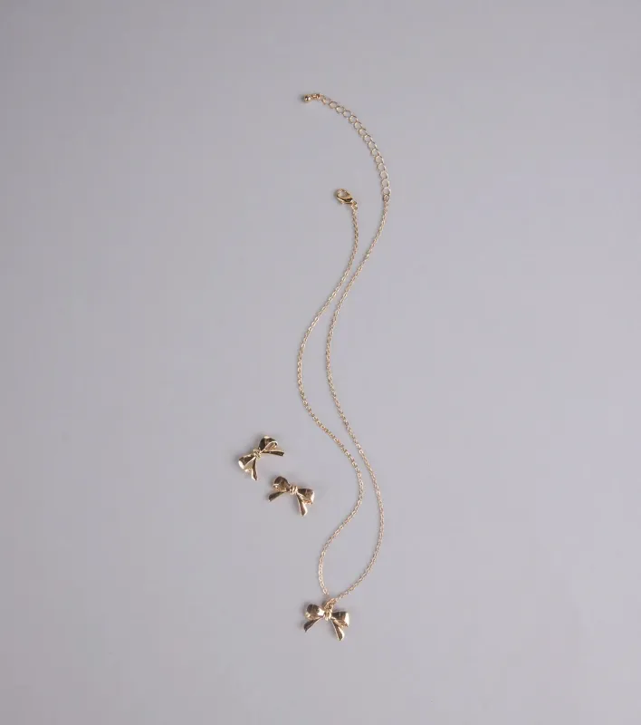 So Charming Bow Necklace And Stud Earrings Set sold by Windsor