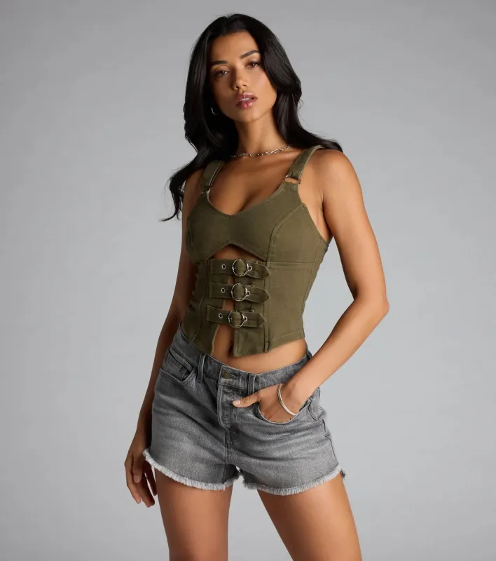 Strap In Babe Buckle Crop Top sold by Windsor