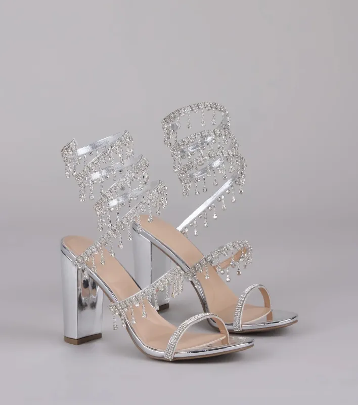 Keep It Gorgeous Rhinestone Spiral Block Heels sold by Windsor