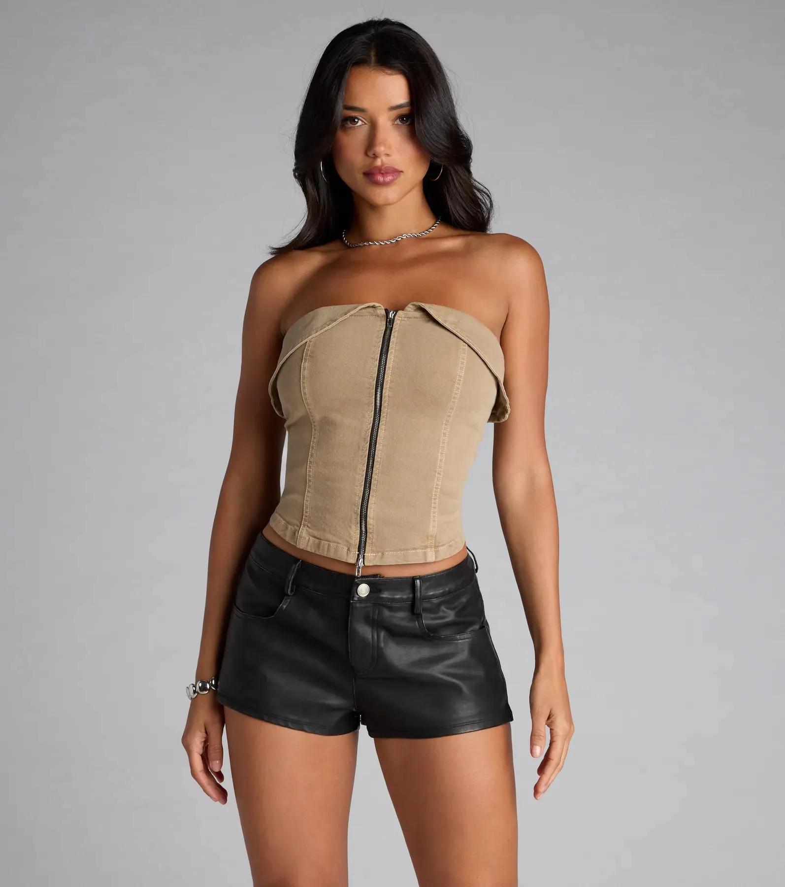 Zip It Up Foldover Tube Top sold by Windsor product image thumbnail 2