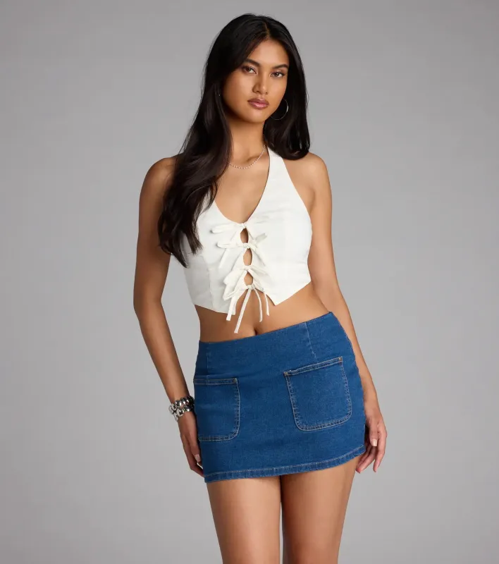 She’s The Moment Tie-Front Halter Top sold by Windsor