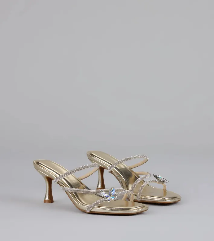 Butterfly Kisses Rhinestone Metallic Heels sold by Windsor