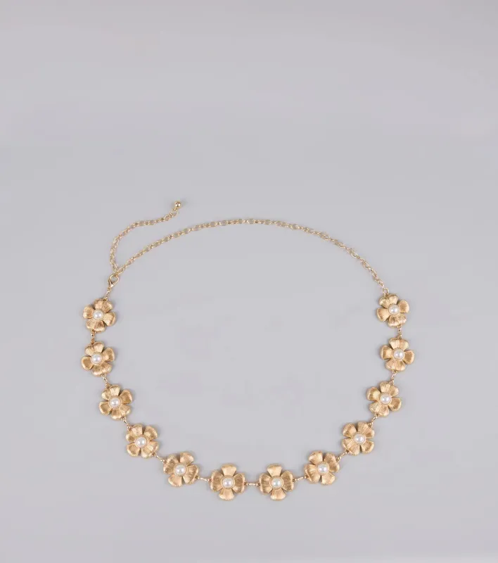 Flower Power Faux Pearl Chain Belt sold by Windsor