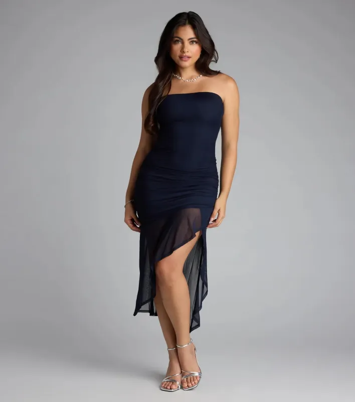 All Eyes on You Strapless Ruffle Midi Dress sold by Windsor