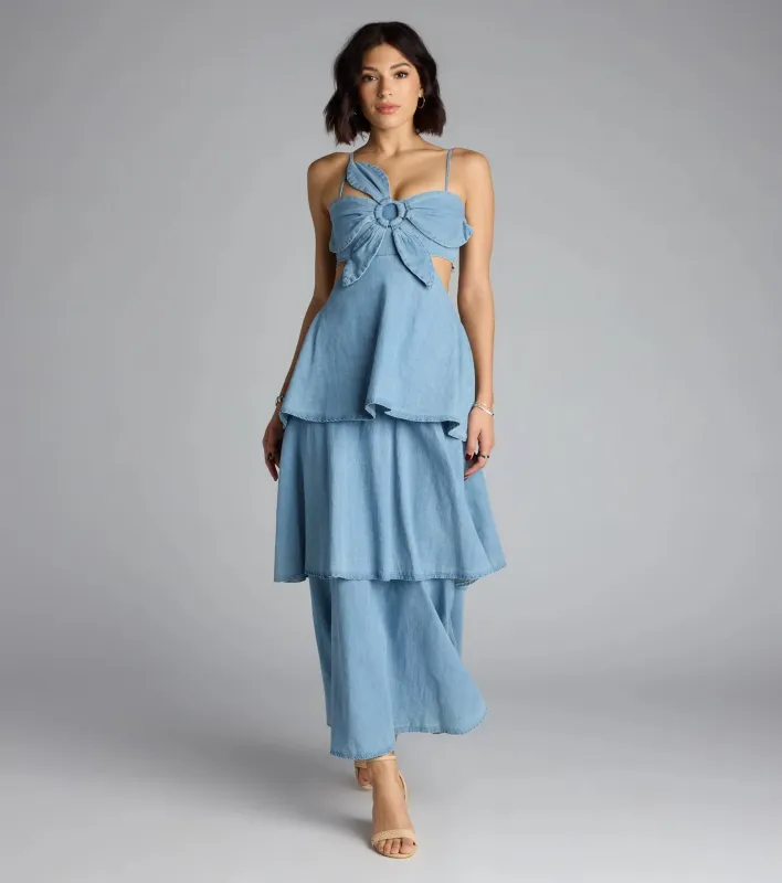 Ruffle Realness Denim Cutout Maxi Dress sold by Windsor