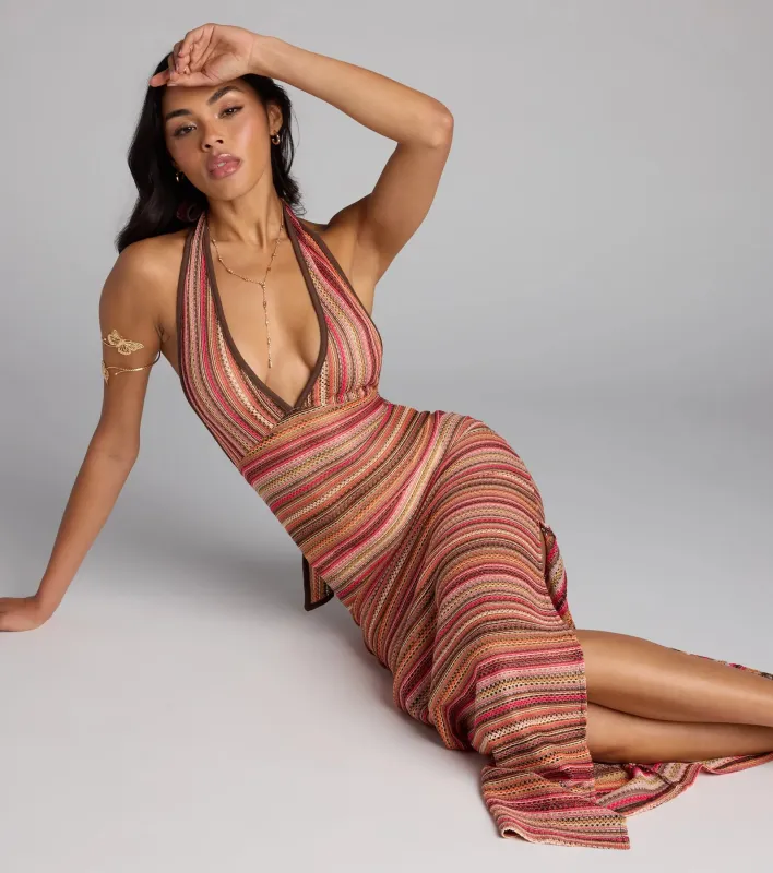 Sunkissed and Stunned Halter Striped Maxi Dress sold by Windsor