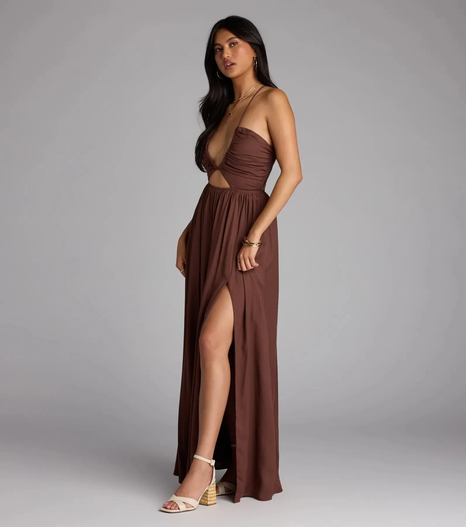 Eyes On You Lace-Up Slit Maxi Dress sold by Windsor product image thumbnail 4