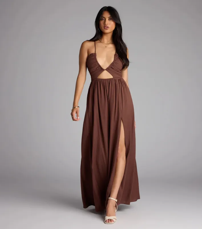 Eyes On You Lace-Up Slit Maxi Dress sold by Windsor