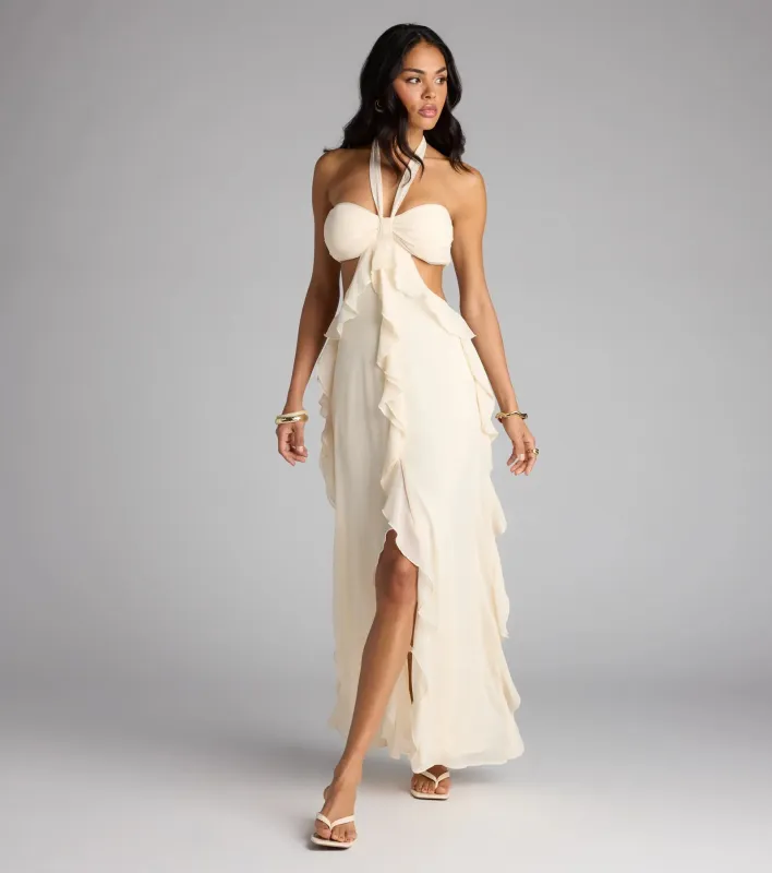 Ruffle and Ready Chiffon Halter Maxi Dress sold by Windsor