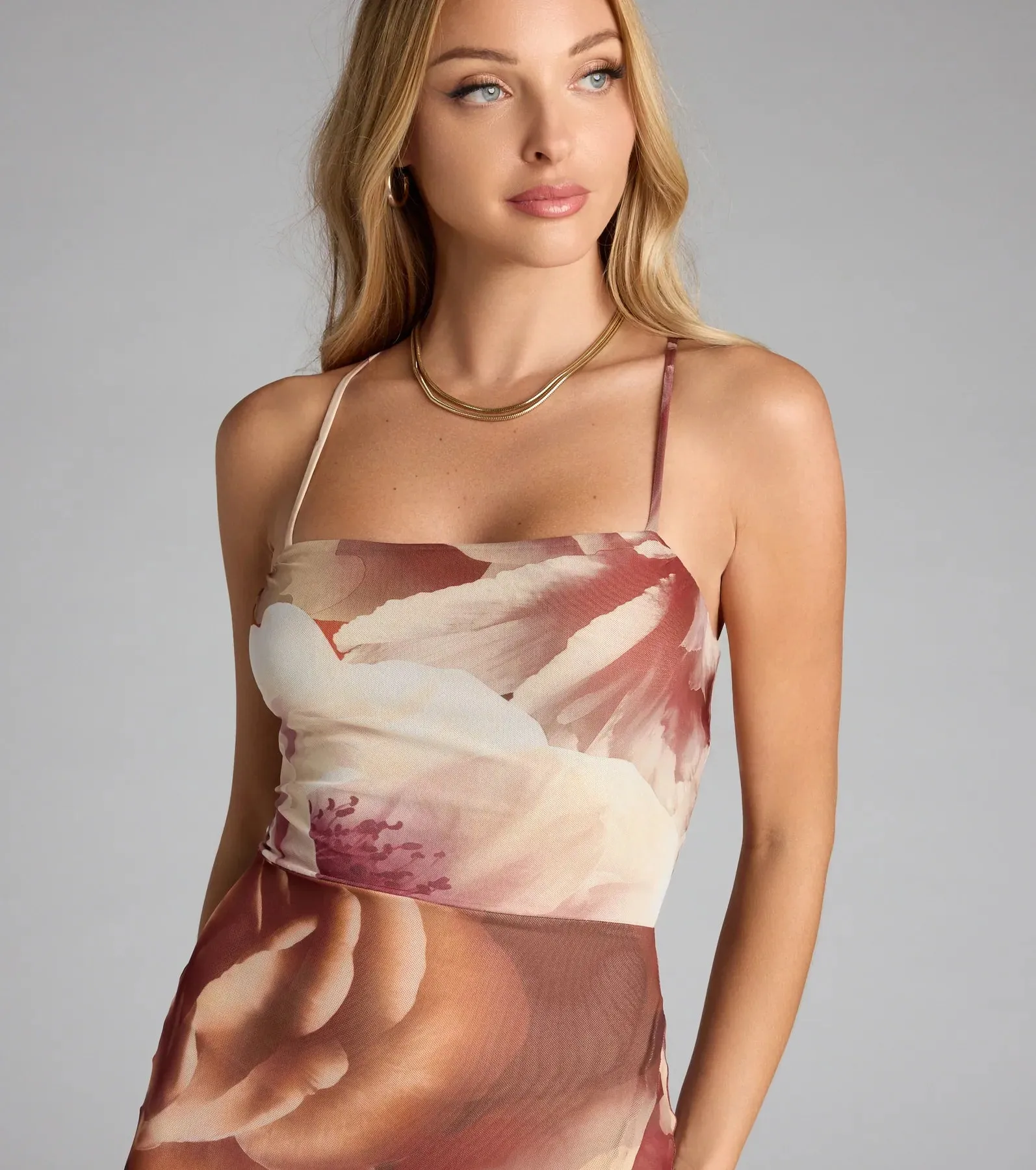 Petals and Plans Floral Lace-Up Maxi Dress sold by Windsor product image thumbnail 3