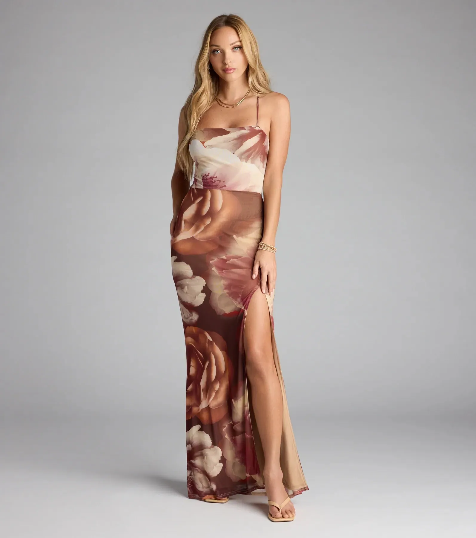 Petals and Plans Floral Lace-Up Maxi Dress sold by Windsor