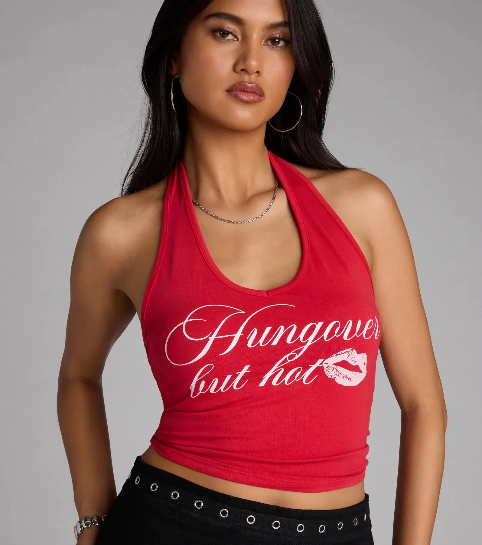Hungover But Hot Graphic Halter Top sold by Windsor product image thumbnail 4