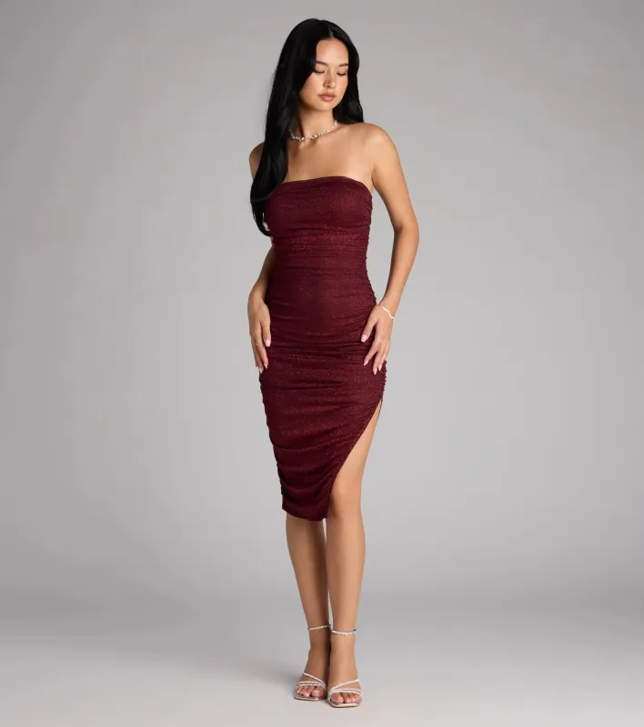 Shimmering Allure Glitter Tube Midi Dress sold by Windsor