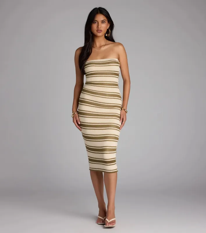 Own The Room Striped Knit Midi Tube Dress sold by Windsor