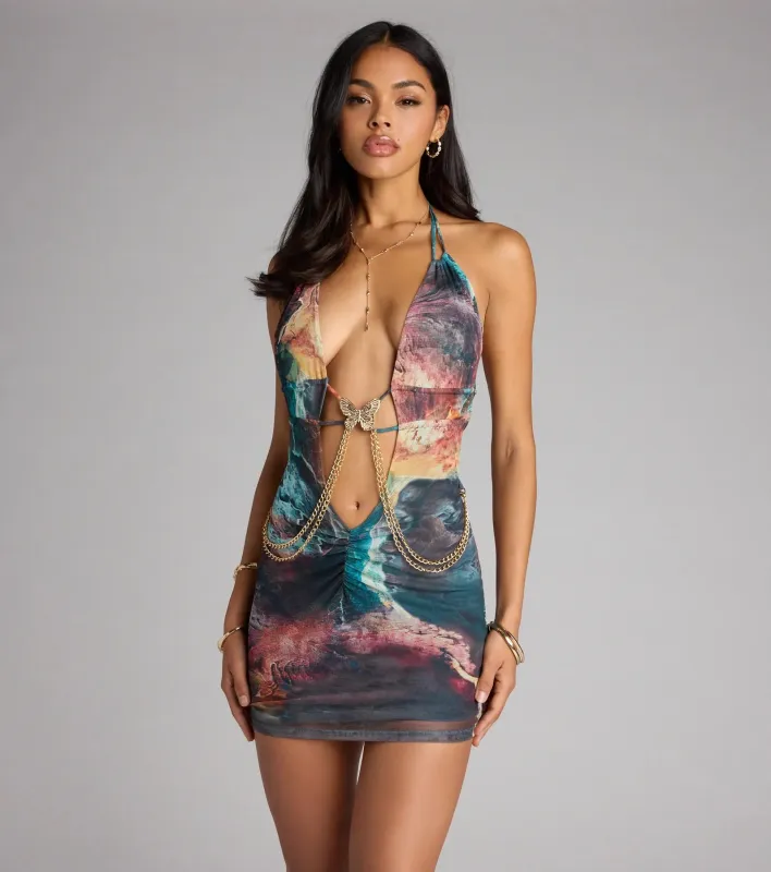 Nightlife Fantasy Butterfly Mesh Mini Dress sold by Windsor